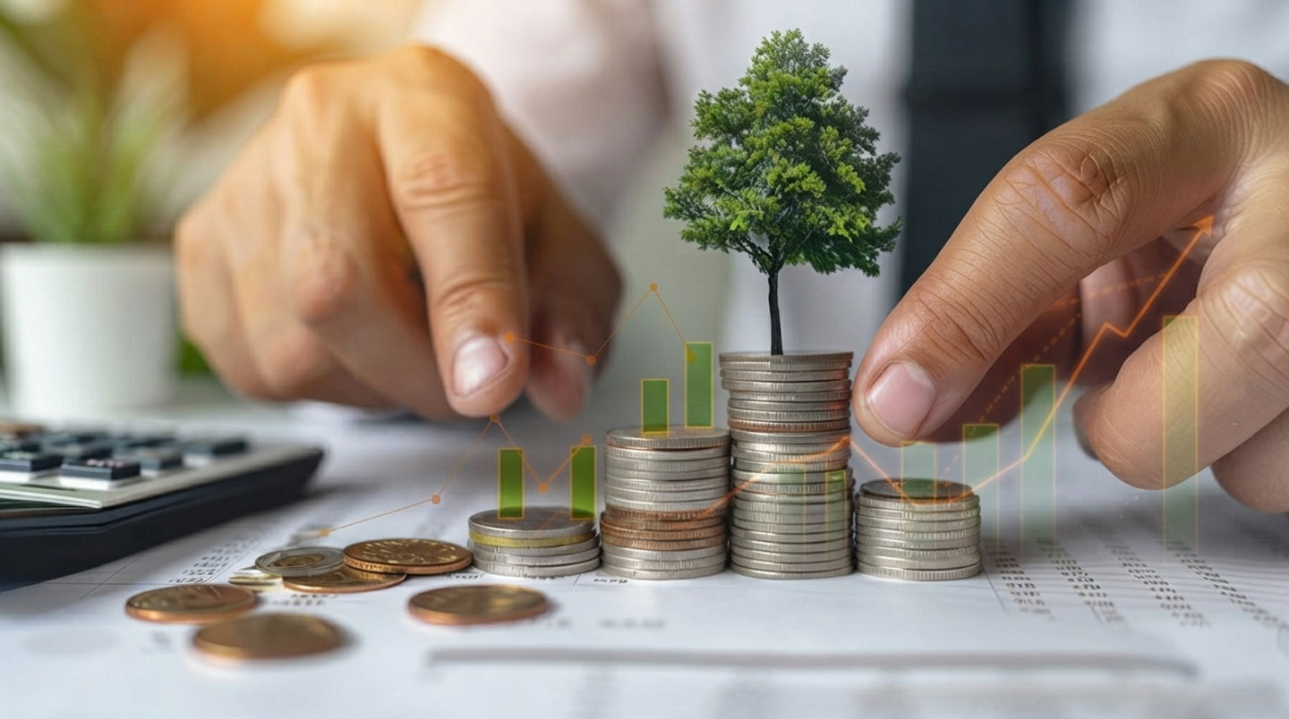 Main de jeune client signant un contrat d'ouverture de compte bancaire sur une table lumineuse, conseiller senior visible en arrière-plan